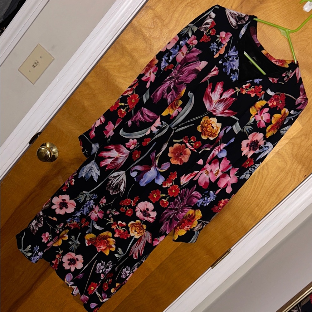 J. Crew Black Floral Maxi Dress with Pink, Purple, Yellow Accents